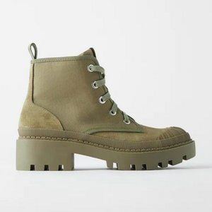 ZARA laceup canvas boots NWT olive green